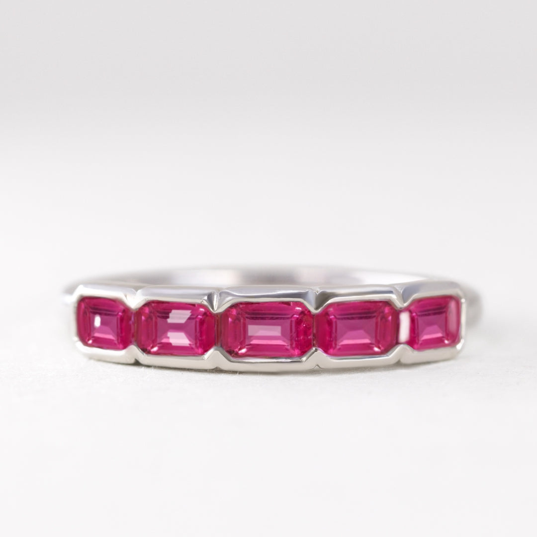 Primrose - Emerald Cut Pink Tourmaline 5 Stone Eternity Dress Ring