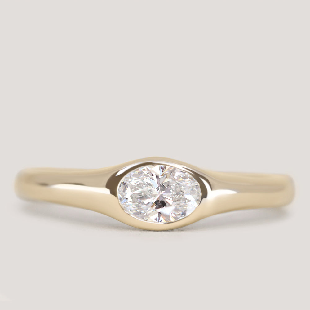 Priya - Oval Cut Diamond East-West Solitaire Signet Style Engagement Ring Setting