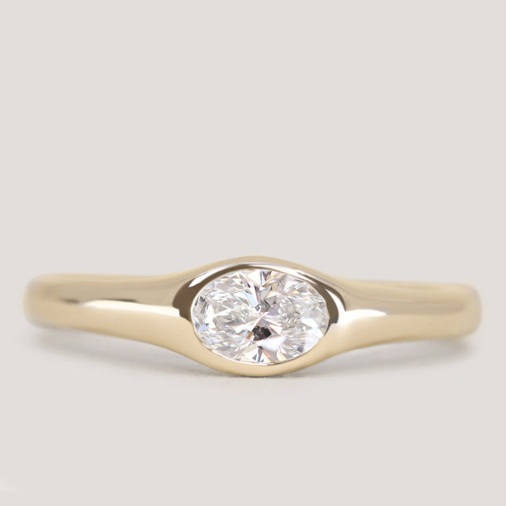 Priya - Oval Cut Diamond East-West Solitaire Signet Style Engagement Ring Setting