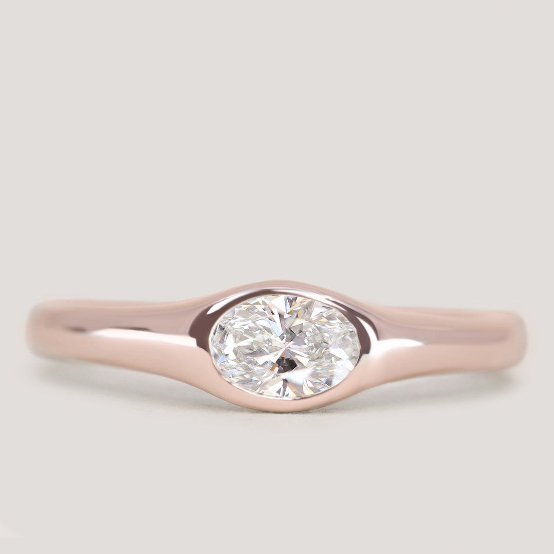 Priya - Oval Cut Diamond East-West Solitaire Signet Style Engagement Ring Setting