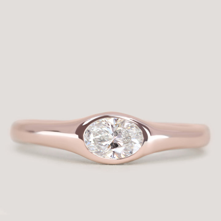 Priya - Oval Cut Diamond East-West Solitaire Signet Style Engagement Ring Setting