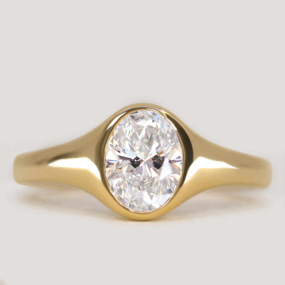 Priya - Oval Cut Diamond Solitaire Signet Style Engagement Ring Setting