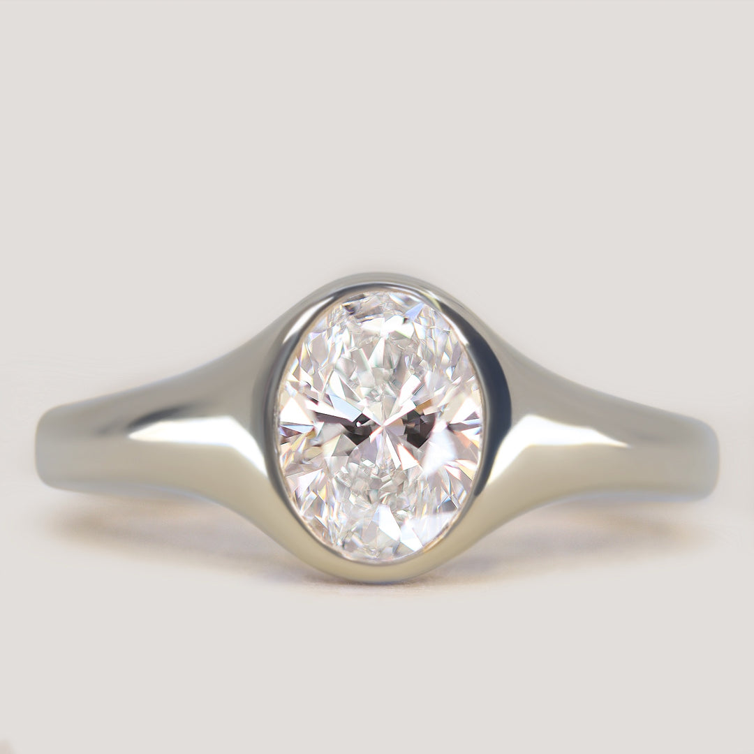 Priya - Oval Cut Diamond Solitaire Signet Style Engagement Ring Setting