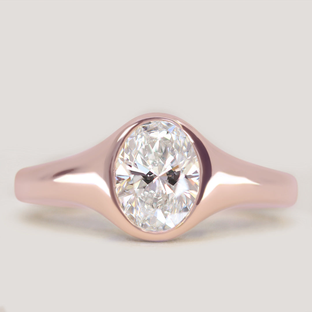 Priya - Oval Cut Diamond Solitaire Signet Style Engagement Ring Setting