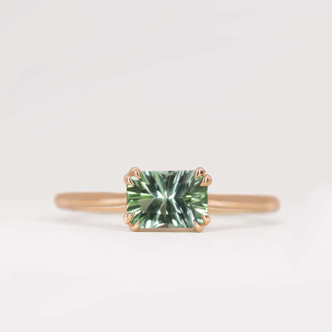 Reese - Optix Cut Green Tourmaline East-West Solitaire Made-to-Order Engagement Ring Engagement Rings - Made-to-Order