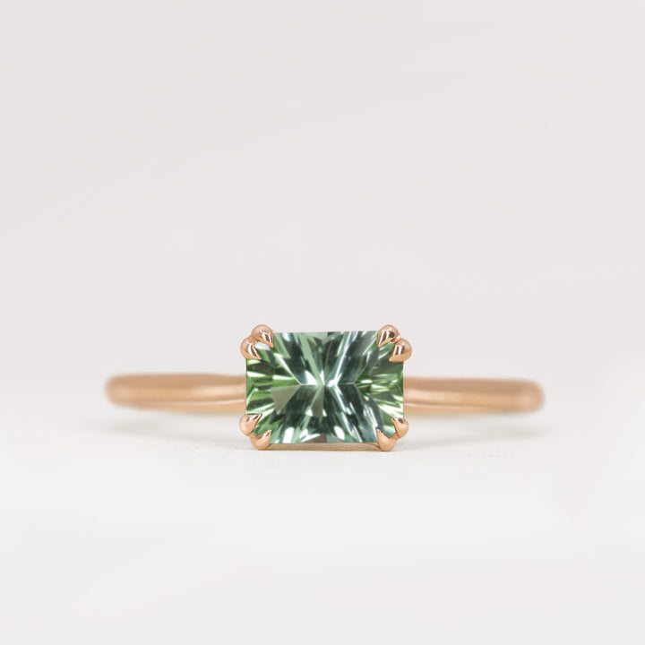 Reese - Optix Cut Green Tourmaline East-West Solitaire Made-to-Order Engagement Ring Engagement Rings - Made-to-Order