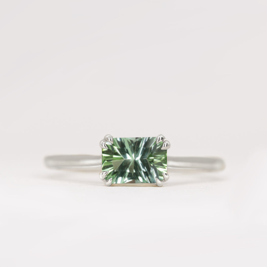 Reese - Optix Cut Green Tourmaline East-West Solitaire Made-to-Order Engagement Ring Engagement Rings - Made-to-Order