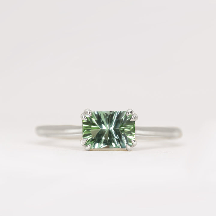 Reese - Optix Cut Green Tourmaline East-West Solitaire Made-to-Order Engagement Ring Engagement Rings - Made-to-Order