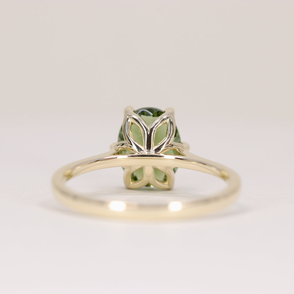 Raine - Oval Optix Cut Green Tourmaline Tulip Basket Solitaire Engagement Ring - Ready-to-Wear Engagement Rings - Ready-to-Ship