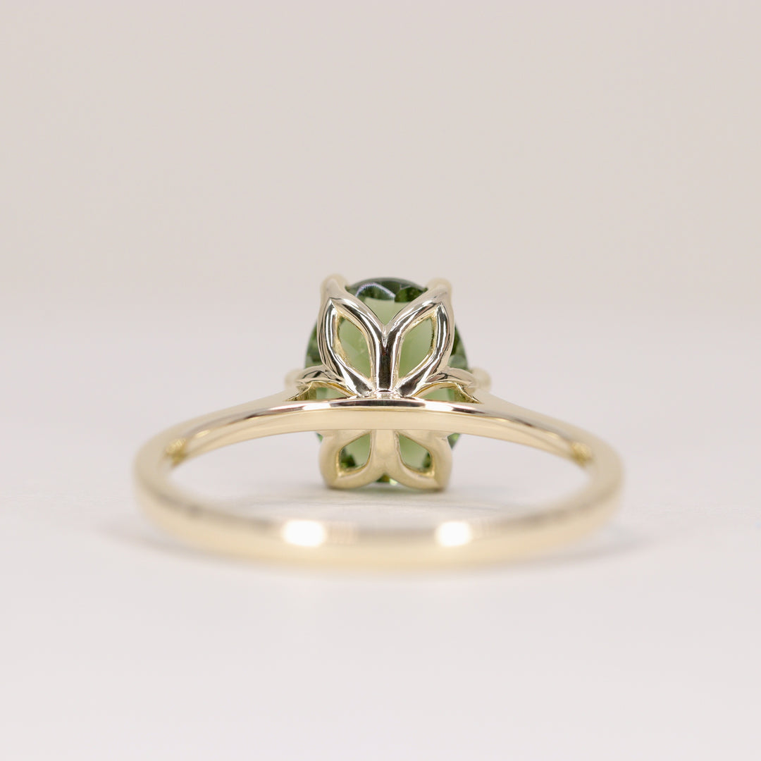 Raine - Oval Optix Cut Green Tourmaline Tulip Basket Solitaire Engagement Ring - Ready-to-Wear Engagement Rings - Ready-to-Ship
