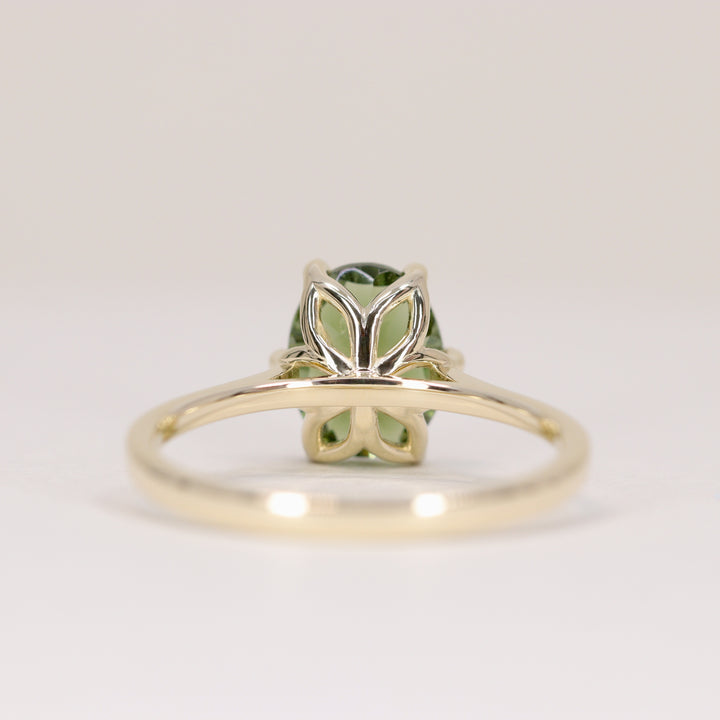 Raine - Oval Optix Cut Green Tourmaline Tulip Basket Solitaire Engagement Ring - Ready-to-Wear Engagement Rings - Ready-to-Ship