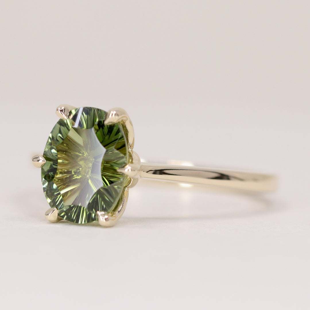 Raine - Oval Optix Cut Green Tourmaline Tulip Basket Solitaire Engagement Ring - Ready-to-Wear Engagement Rings - Ready-to-Ship