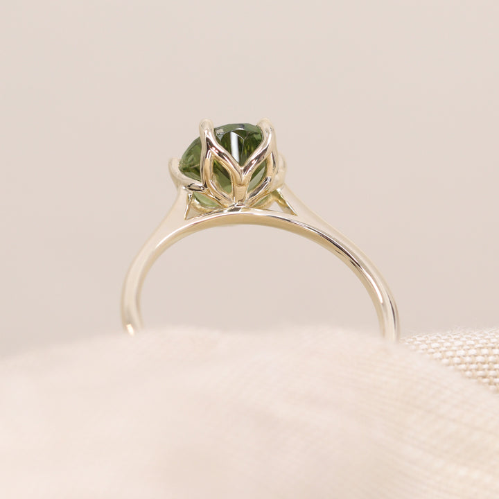 Raine - Oval Optix Cut Green Tourmaline Tulip Basket Solitaire Engagement Ring - Ready-to-Wear Engagement Rings - Ready-to-Ship