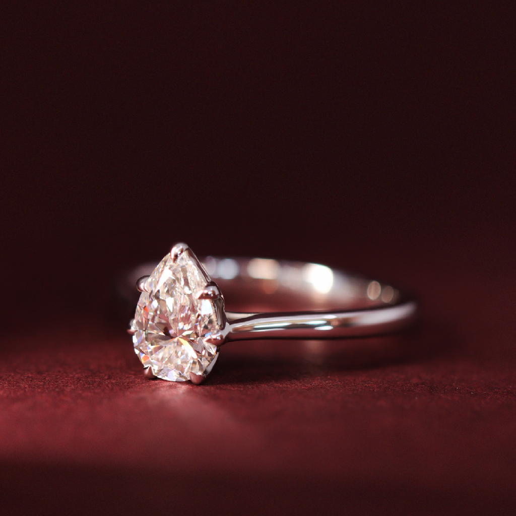 Raine - Pear Lab Grown Diamond Solitaire Engagement Ring with Lotus Flower Setting - Ready-to-Wear Engagement Rings - Ready-to-Ship