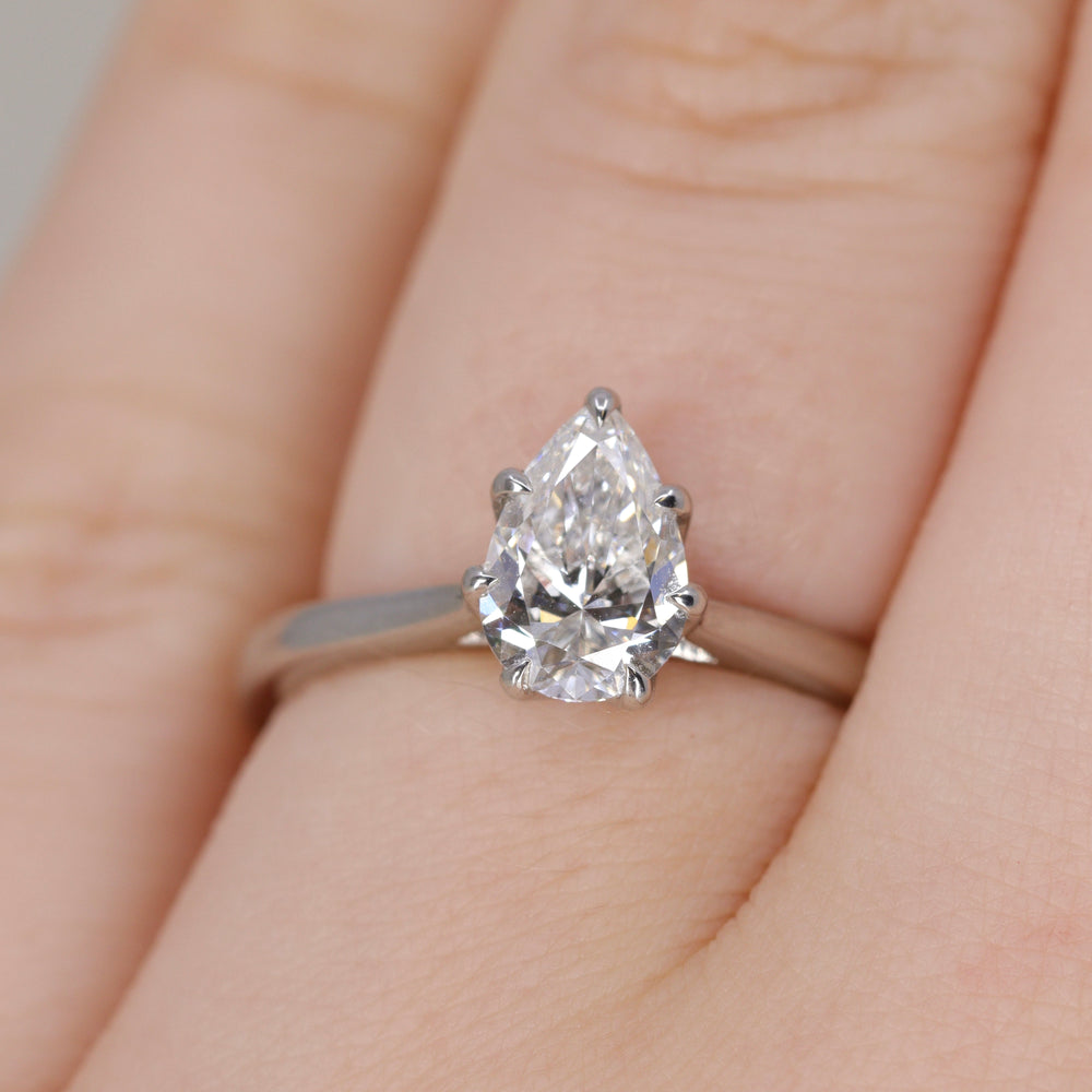 Raine - Pear Lab Grown Diamond Solitaire Engagement Ring with Lotus Flower Setting - Ready-to-Wear Engagement Rings - Ready-to-Ship