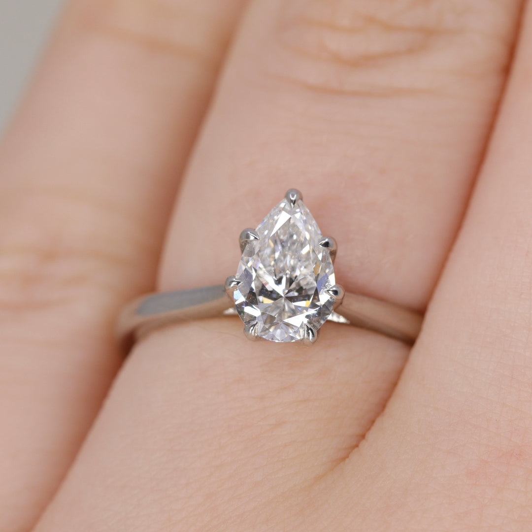 Raine - Pear Lab Grown Diamond Solitaire Engagement Ring with Lotus Flower Setting - Ready-to-Wear Engagement Rings - Ready-to-Ship