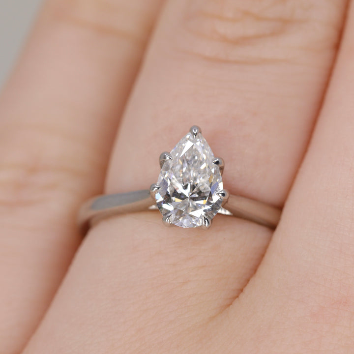 Raine - Pear Lab Grown Diamond Solitaire Engagement Ring with Lotus Flower Setting - Ready-to-Wear