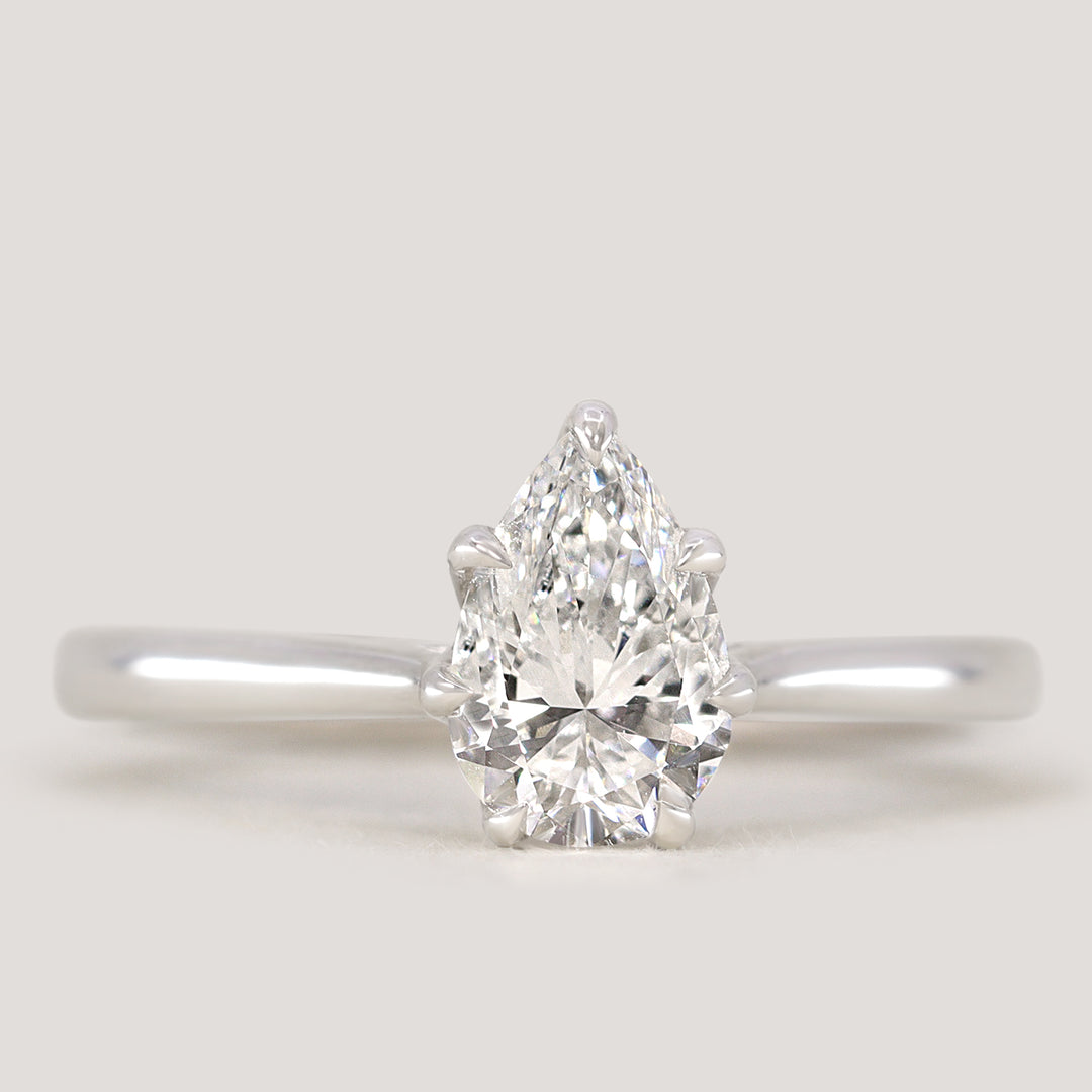 Raine - Pear Lab Grown Diamond Solitaire Engagement Ring with Lotus Flower Setting - Ready-to-Wear