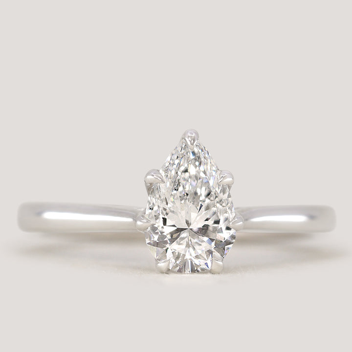 Raine - Pear Lab Grown Diamond Solitaire Engagement Ring with Lotus Flower Setting - Ready-to-Wear Engagement Rings - Ready-to-Ship