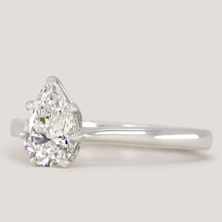 Raine - Pear Lab Grown Diamond Solitaire Engagement Ring with Lotus Flower Setting - Ready-to-Wear