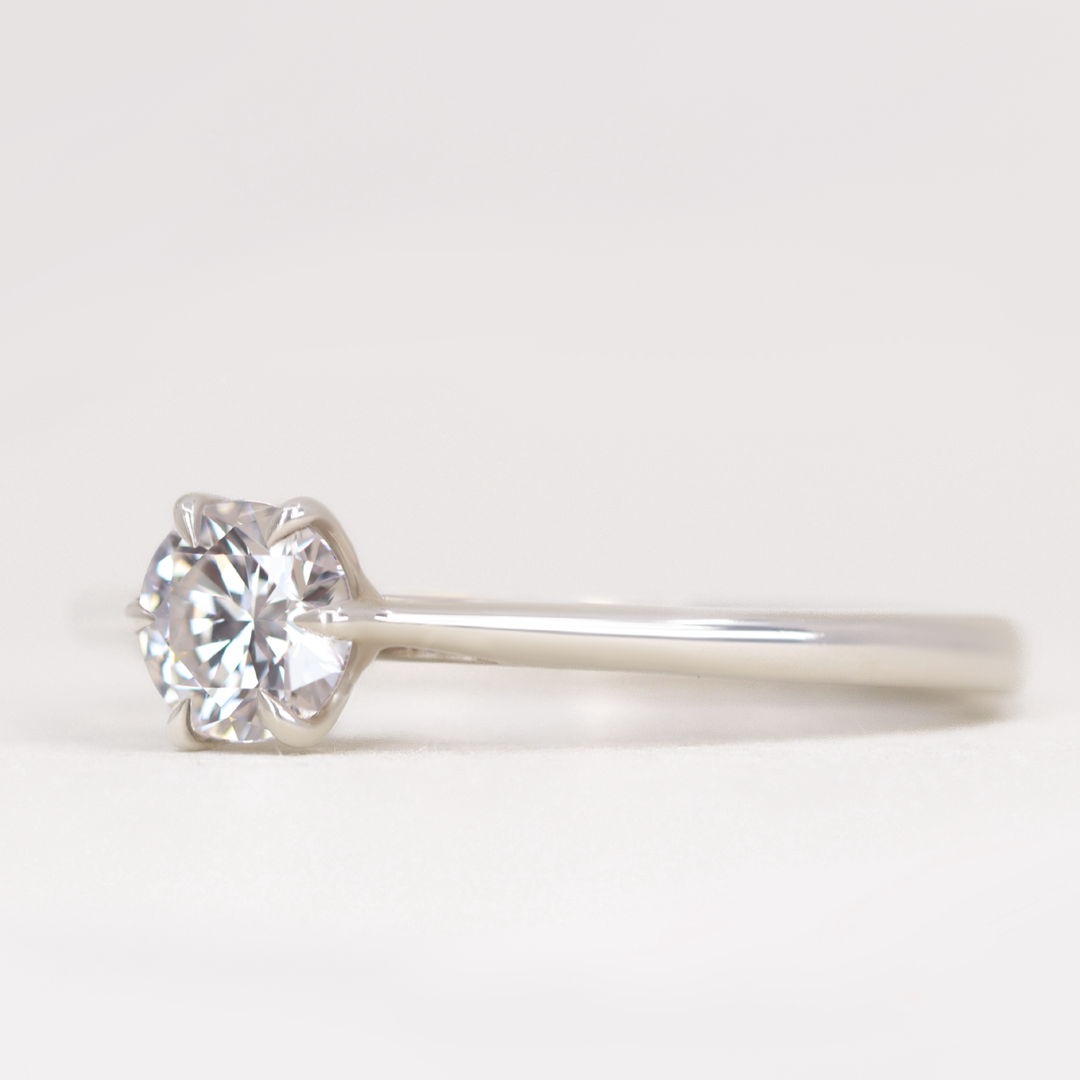 Raine - Round Brilliant Cut Lab Grown Diamond Lotus Flower Solitaire Engagement Ring Engagement Rings - Made-to-Order