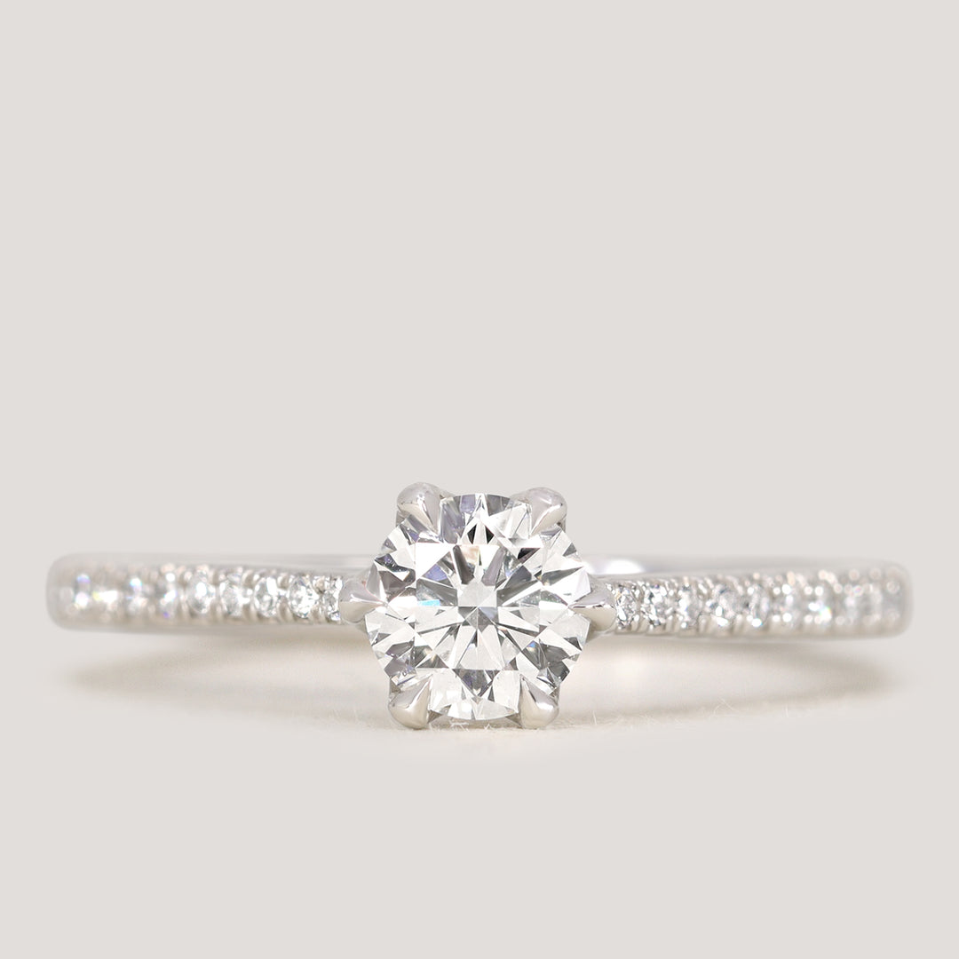 Raine - Round Lab Grown Diamond Pavé Shoulders Solitaire Engagement Ring - Ready-to-Wear Engagement Rings - Ready-to-Ship