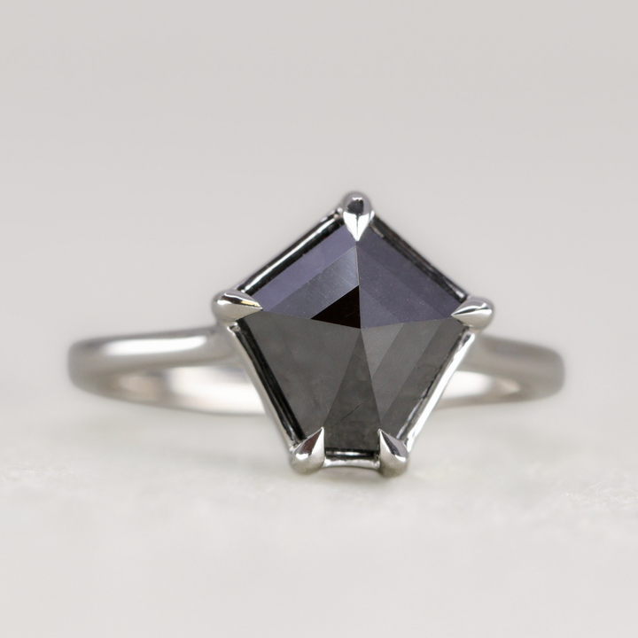 Raven - Geometric Gothic Black or Salt & Pepper Diamond Solitaire Custom Engagement Ring