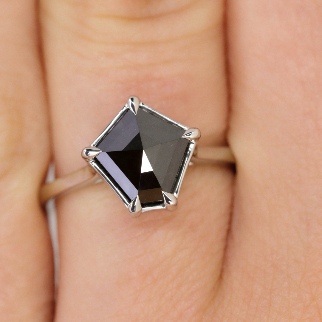 Raven - Geometric Gothic Black or Salt & Pepper Diamond Solitaire Custom Engagement Ring