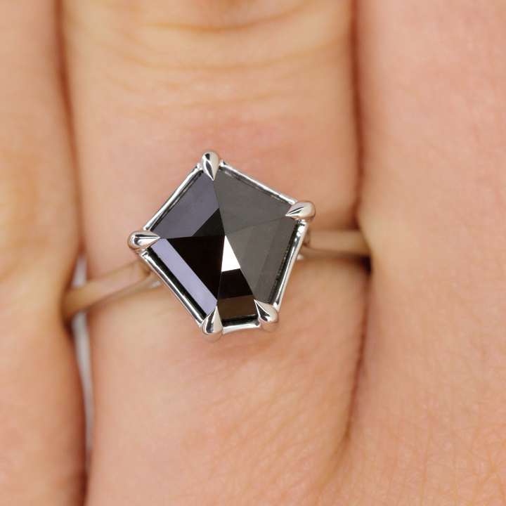Raven - Geometric Gothic Black or Salt & Pepper Diamond Solitaire Custom Engagement Ring