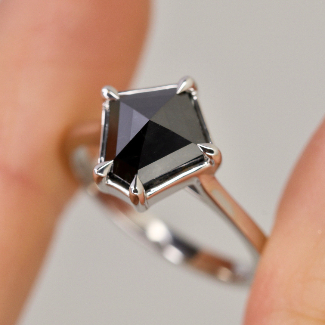 Raven - Geometric Gothic Black or Salt & Pepper Diamond Solitaire Custom Engagement Ring