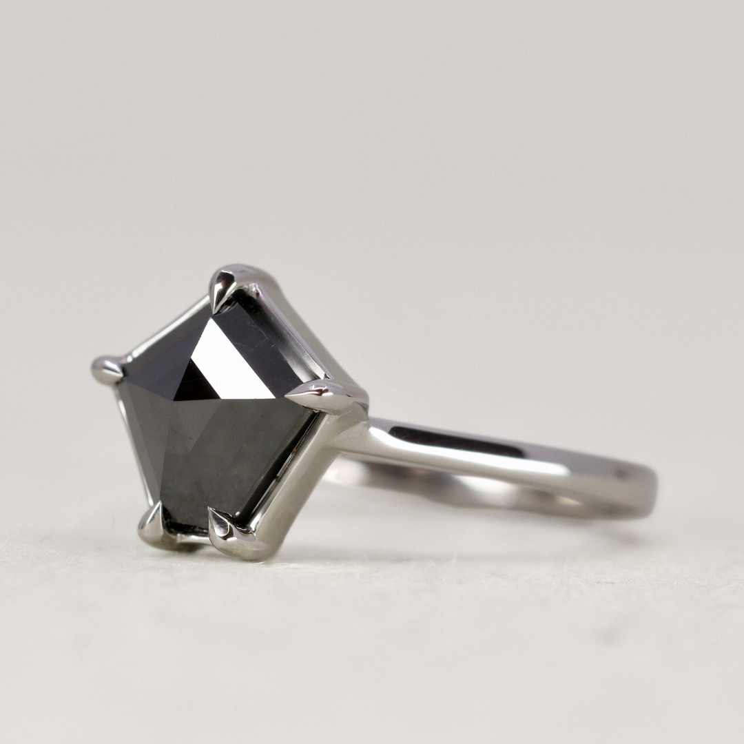 Raven - Geometric Gothic Black or Salt & Pepper Diamond Solitaire Custom Engagement Ring