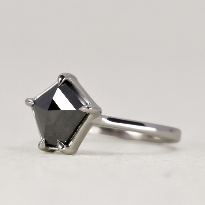 Raven - Geometric Gothic Black or Salt & Pepper Diamond Solitaire Custom Engagement Ring