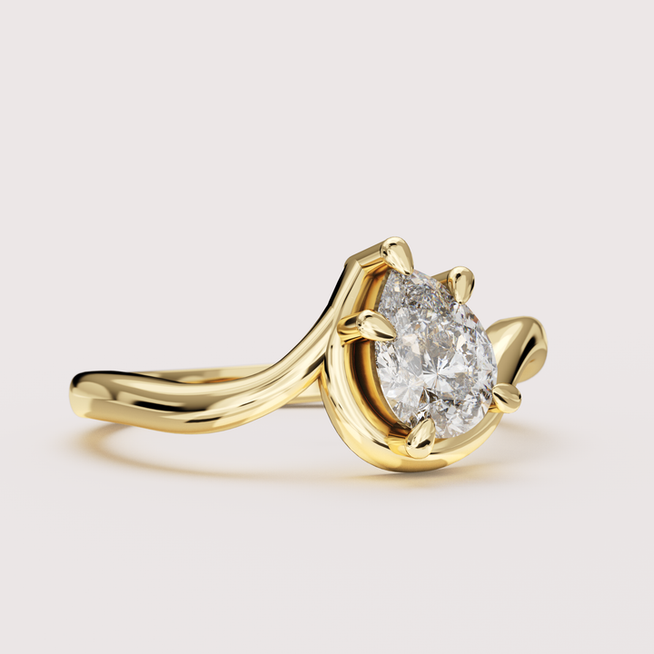 Raye - Asymmetric Pear Cut Diamond Organic Twist Solitaire Custom Engagement Ring