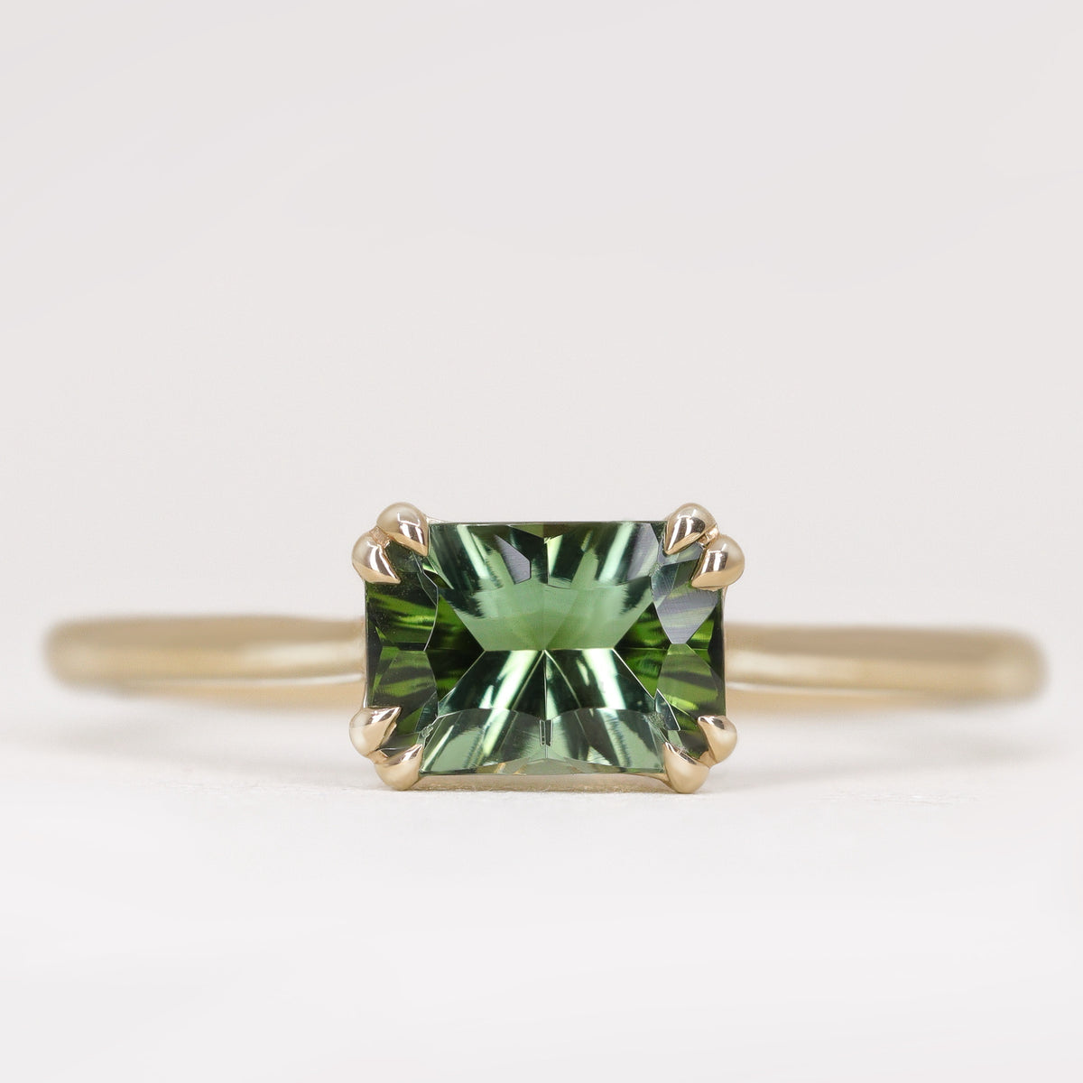Reese - Optix Cut Green Tourmaline Solitaire Ring With Double Talon ...