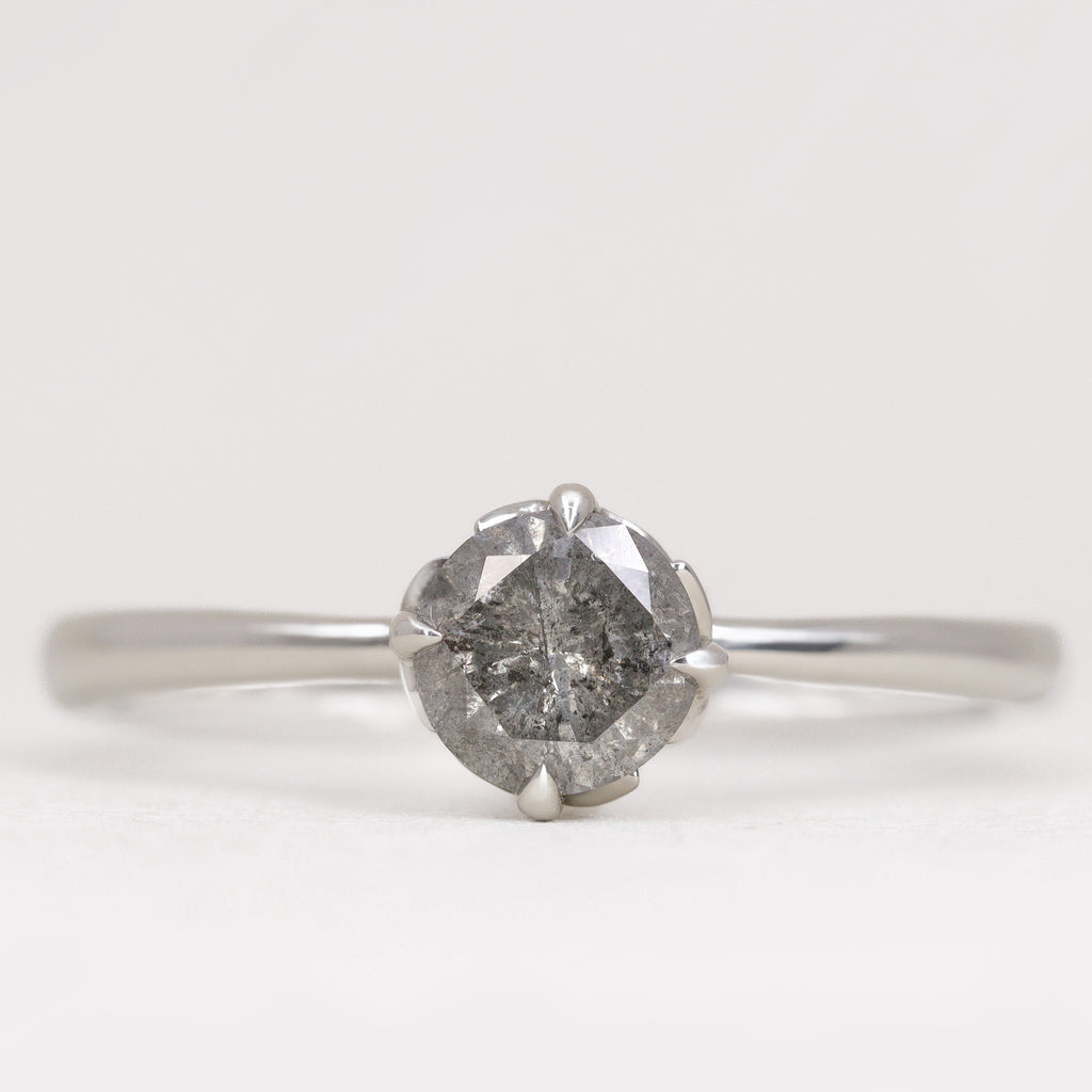 Rose - Salt & Pepper Diamond Floral Solitaire Ring - Ready-To-Wear Engagement Rings - Ready-to-Ship