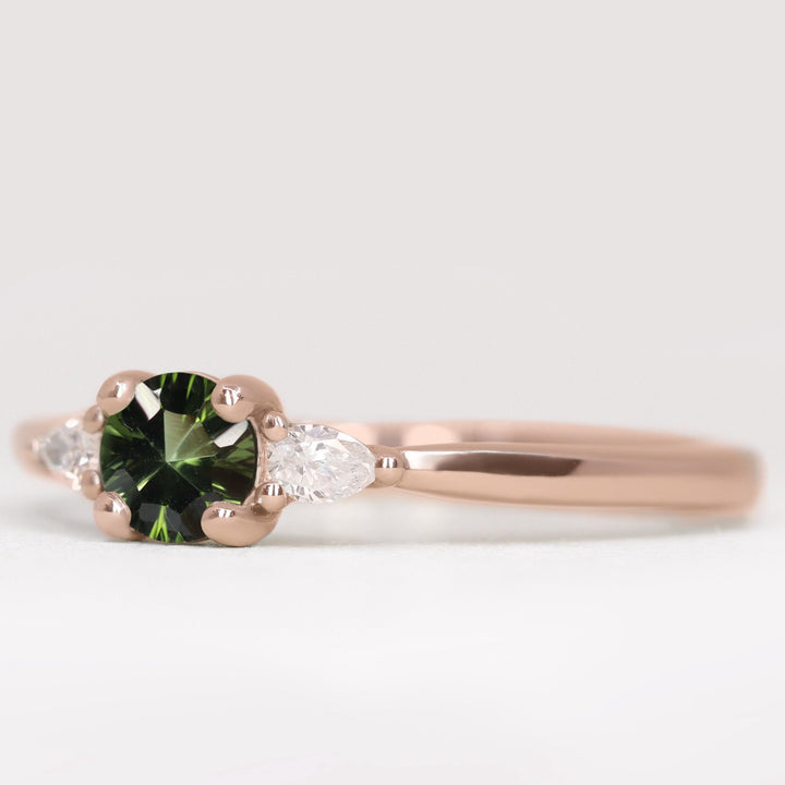 Unique optix tourmaline and lab grown diamond rose gold engagement ring