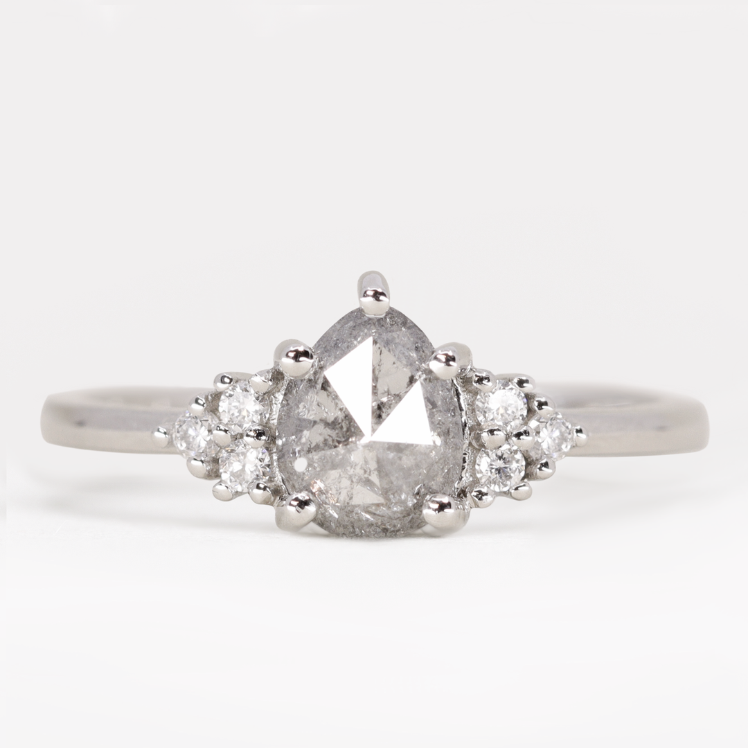 Henrietta - Pear Cut Teardrop Shape Salt and Pepper Diamond Cluster Engagement Ring - Ready-to-Wear Engagement Rings - Ready-to-Ship