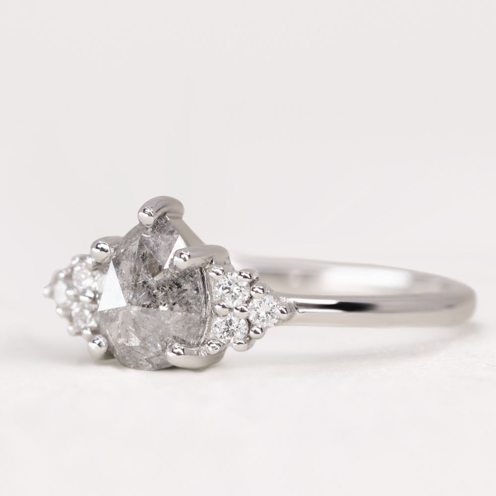 Henrietta - Pear Cut Teardrop Shape Salt and Pepper Diamond Cluster Engagement Ring - Ready-to-Wear Engagement Rings - Ready-to-Ship