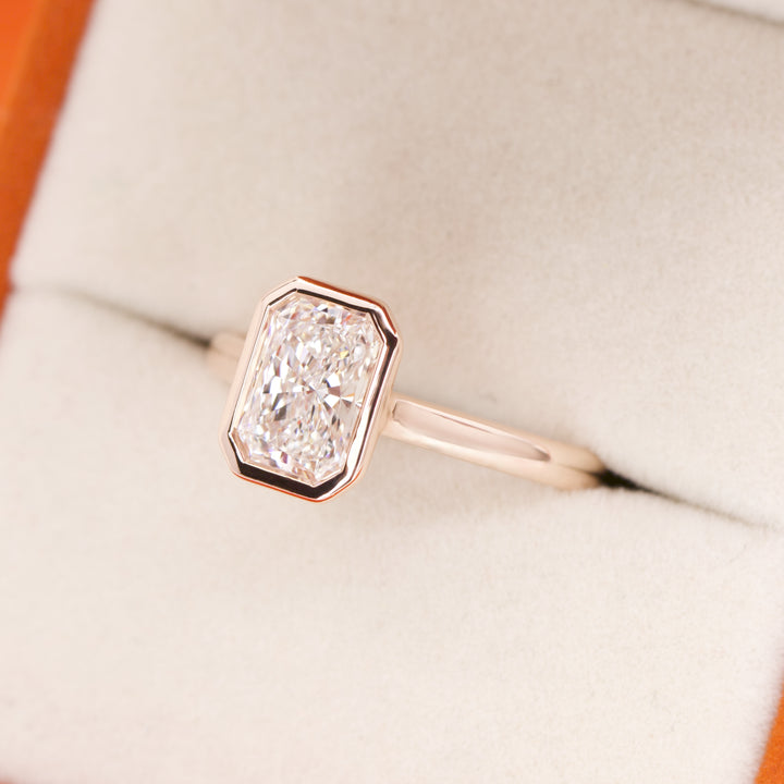 Sabrina - Radiant Cut Lab Grown Diamond Bezel Set Solitaire Engagement Ring - Ready-to-Ship