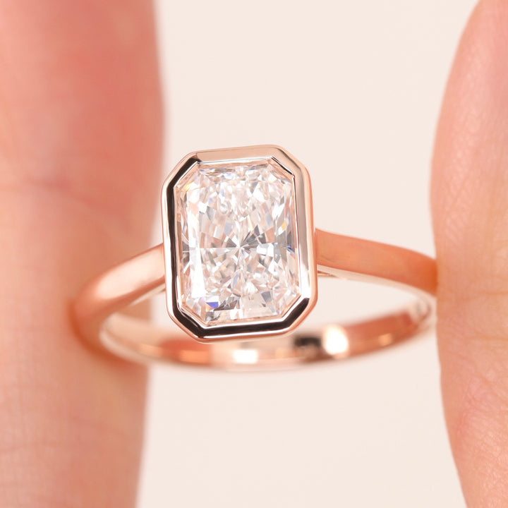 Sabrina - Radiant Cut Lab Grown Diamond Bezel Set Solitaire Engagement Ring - Ready-to-Ship