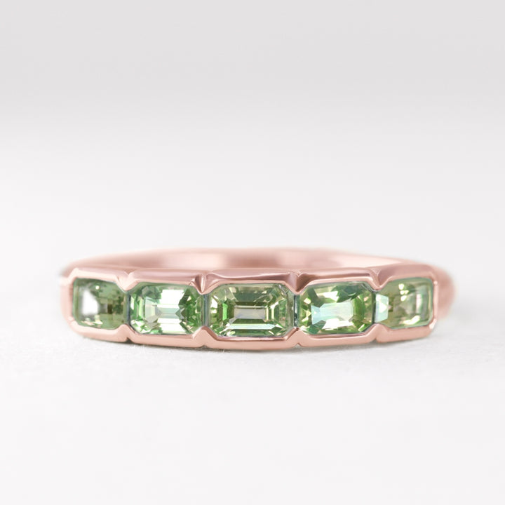 Sage - Emerald Cut Green Sapphire 5 Stone Eternity Dress Ring