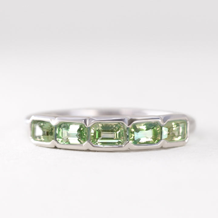 Sage - Emerald Cut Green Sapphire 5 Stone Eternity Dress Ring