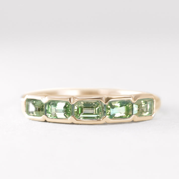 Sage - Emerald Cut Green Sapphire 5 Stone Eternity Dress Ring