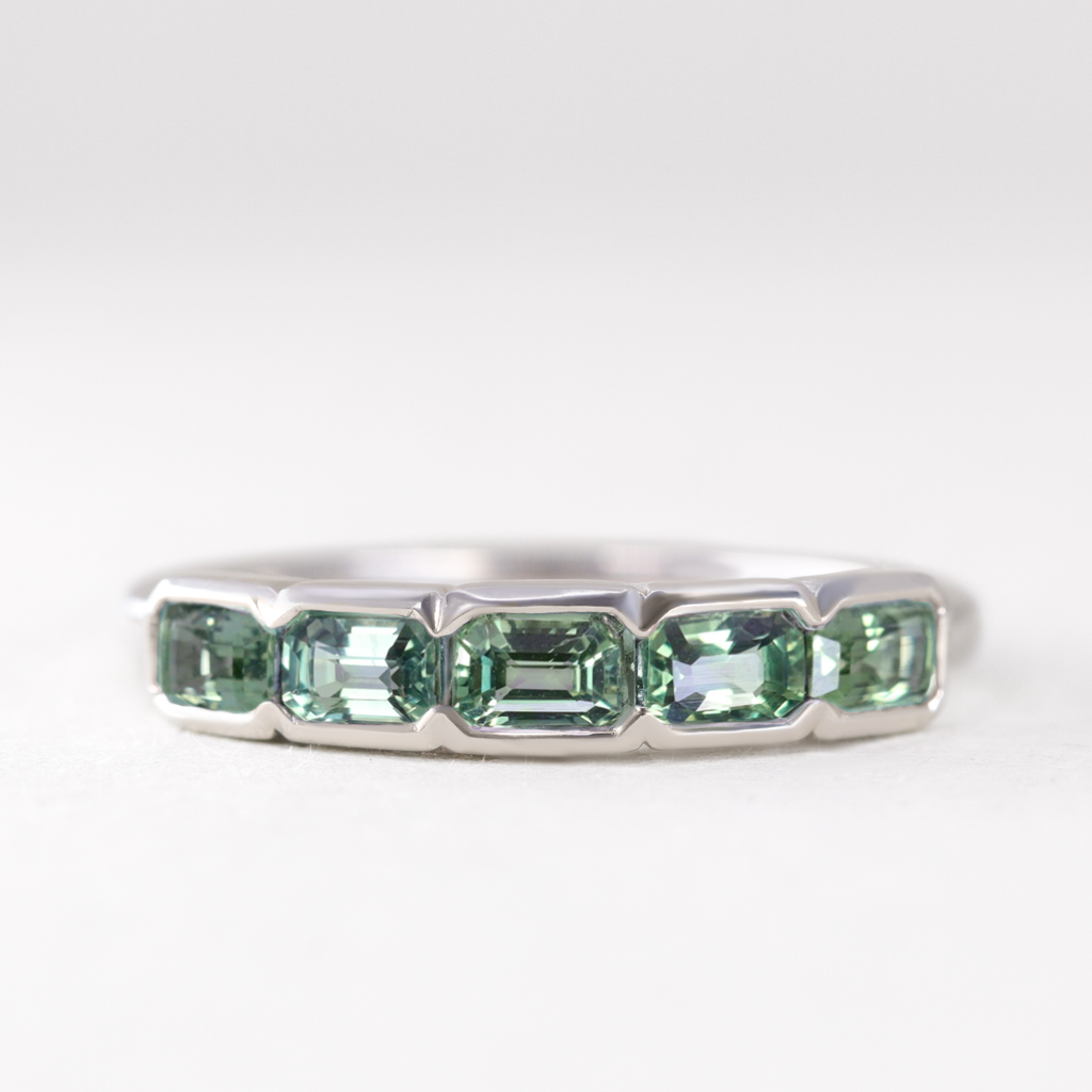 Sage - Emerald Cut Green Sapphire 5 Stone Ring