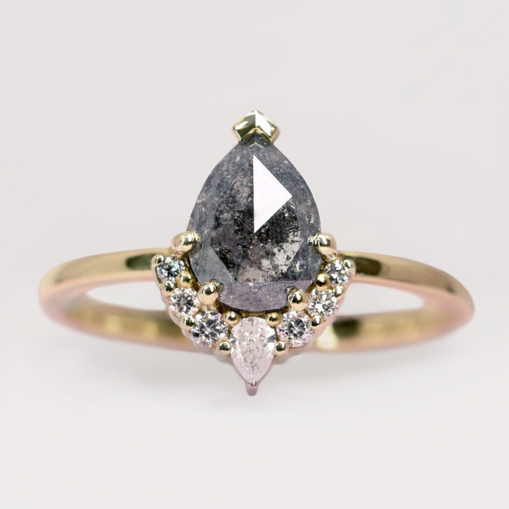 Celeste - Pear Teardrop Cut Salt and Pepper Diamond Half Halo Engagement Ring