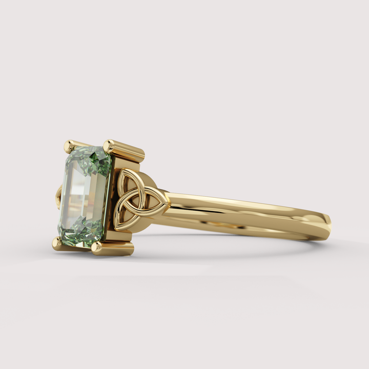 Saoirse - Emerald Cut Green Lab Grown Diamond Celtic Inspired Trinity Knot Made-to-Order Engagement Ring