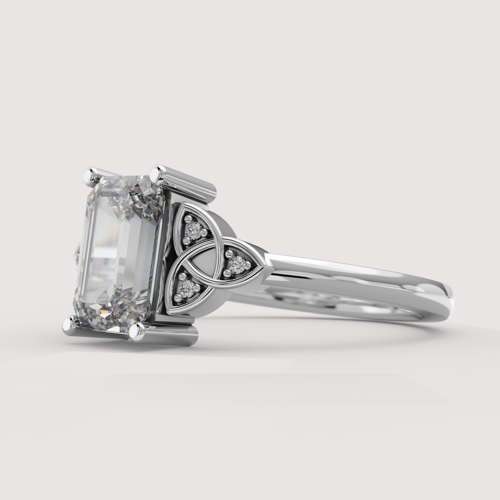 Saoirse - Emerald Cut Lab Grown Diamond Celtic Inspired Diamond Set Trinity Knot Made-to-Order Engagement Ring Engagement Rings - Made-to-Order