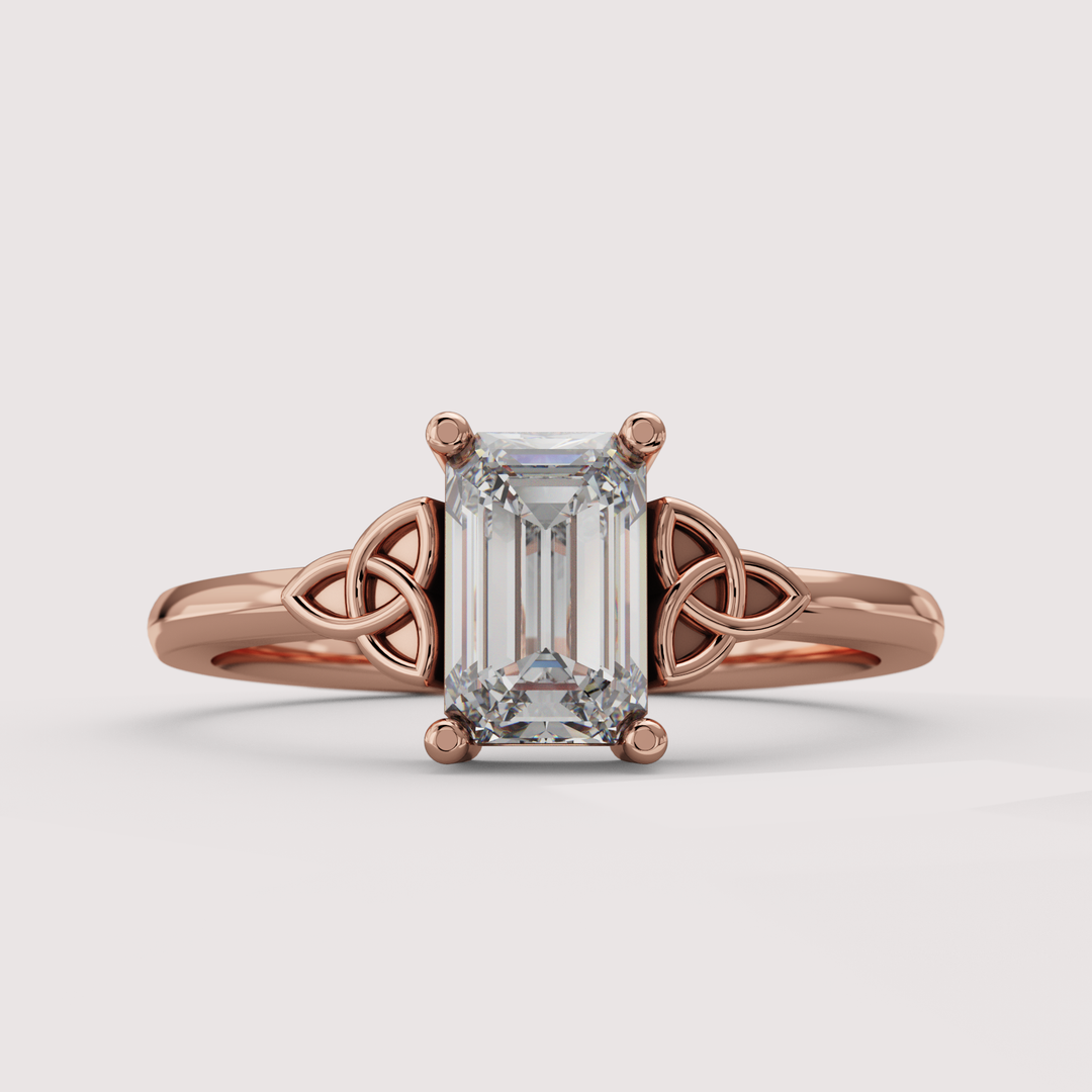 Saoirse - Emerald Cut Lab Grown Diamond Celtic Inspired Trinity Knot Made-to-Order Engagement Ring Engagement Rings - Made-to-Order