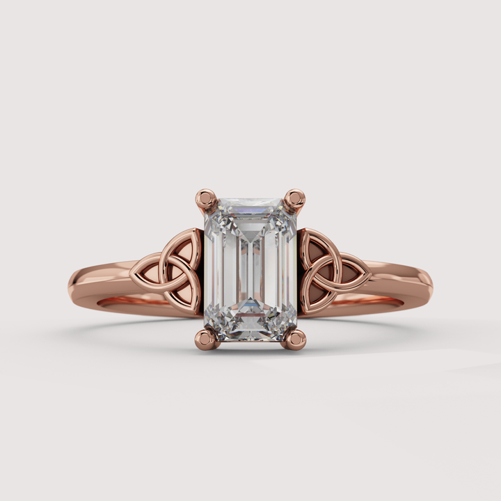 Saoirse - Emerald Cut Lab Grown Diamond Celtic Inspired Trinity Knot Made-to-Order Engagement Ring Engagement Rings - Made-to-Order
