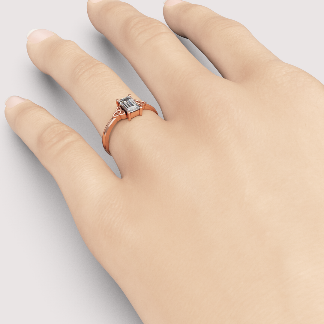 Saoirse - Emerald Cut Lab Grown Diamond Celtic Inspired Trinity Knot Made-to-Order Engagement Ring Engagement Rings - Made-to-Order